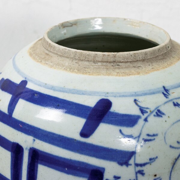 Blue and White Ceramic Pot Macro 3